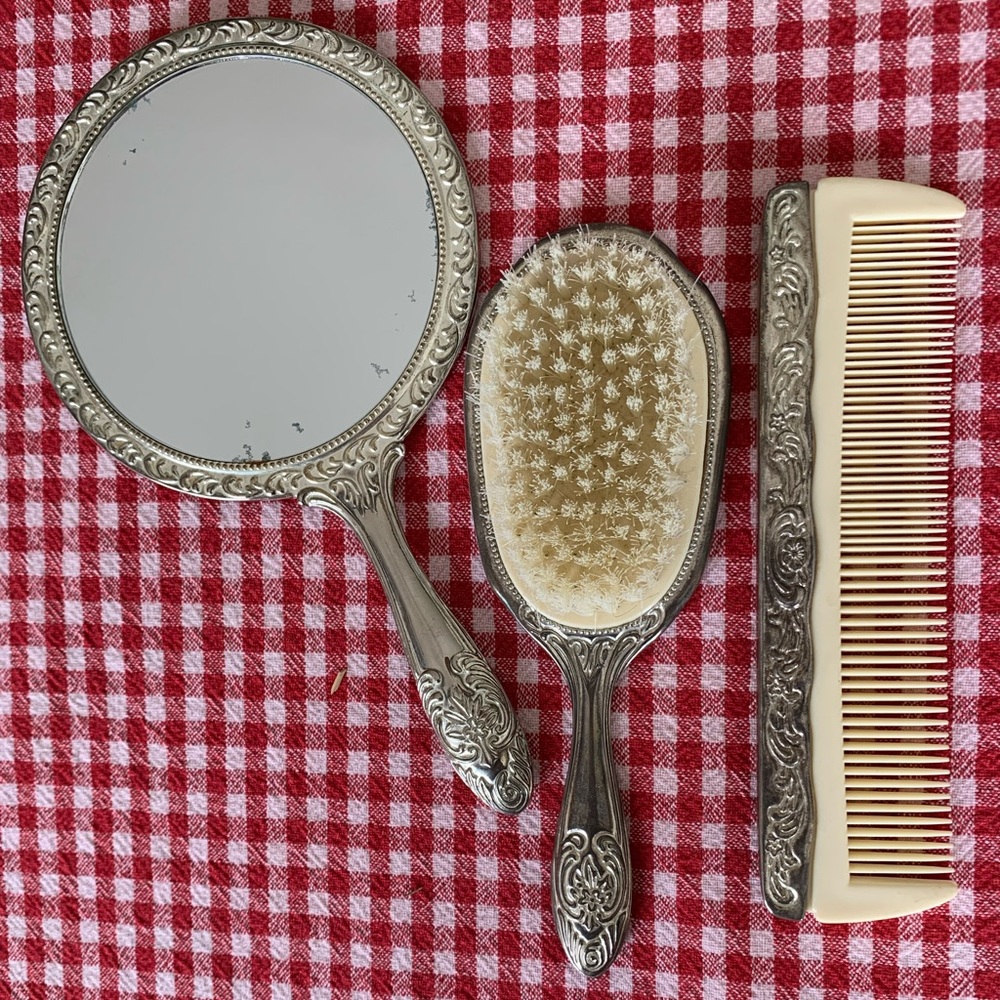 Vintage Silver Mirror Brush Comb Dresser Set